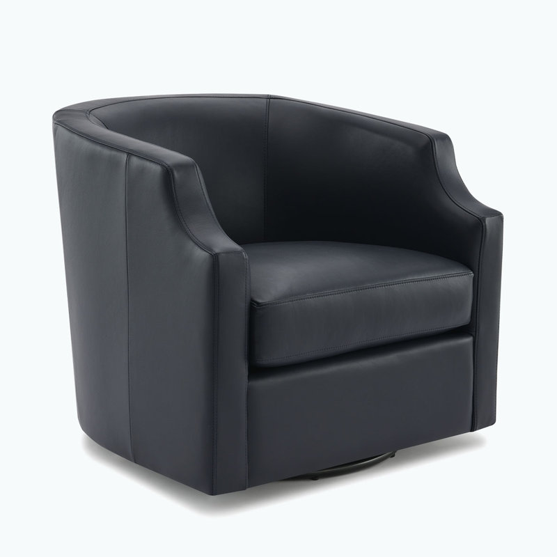 Fauteuil demi-tonneau pivotant et pivotant, Bleu / cuir véritable noir