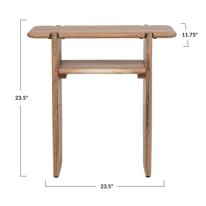 Mango Wood Accent Table with Shelf Bleached