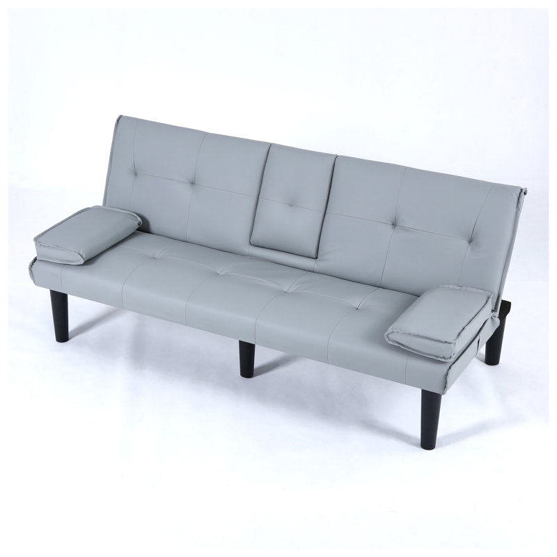 Canapé-lit multifonctionnel en PVC gris clair de 67 pouces avec design pliable et porte-gobelet - Canapé convertible pour petits espaces