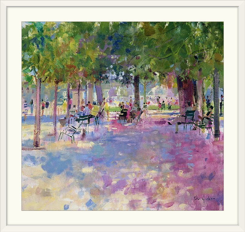 «Anjuman Tuileries, Paris» par Peter Graham, reproduction d'art, H 28 x l 28 po x P 1 po, Cadre blanc