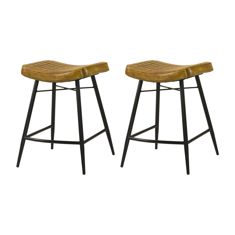Tabouret de bar rembourré en cuir brun clair (ensemble de 2), Brun, 25.50'' 