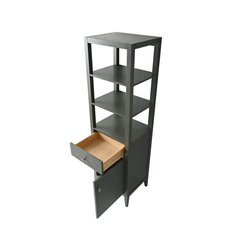Laval 72" Freestanding Linen Cabinet, Tall Bathroom Storage Tower with 3 Open Shelves, Linear Vintage Green, Brushed Gold