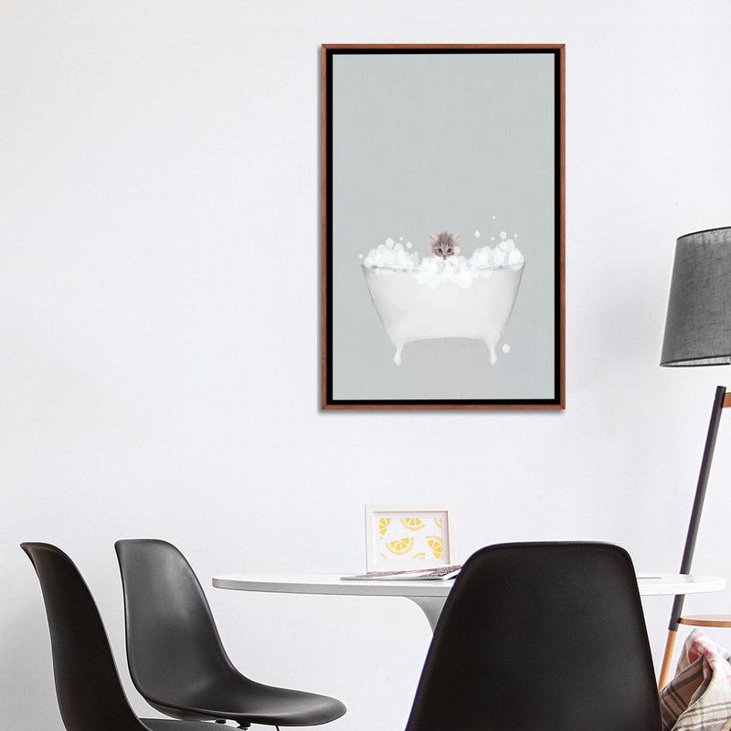 Bain bleu chaton par Leah Straatsma-reproduction d’art, Toile classique avec cadre brun, Pas de tapis