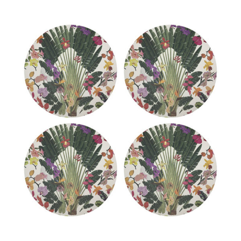 Fantasy Tropical Pebble 16" Vinyl Placemat, White/Green