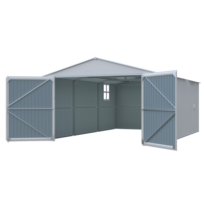 Outdoor Storage Shed 20x13 FT, 100" H x 237" W x 152" D, White
