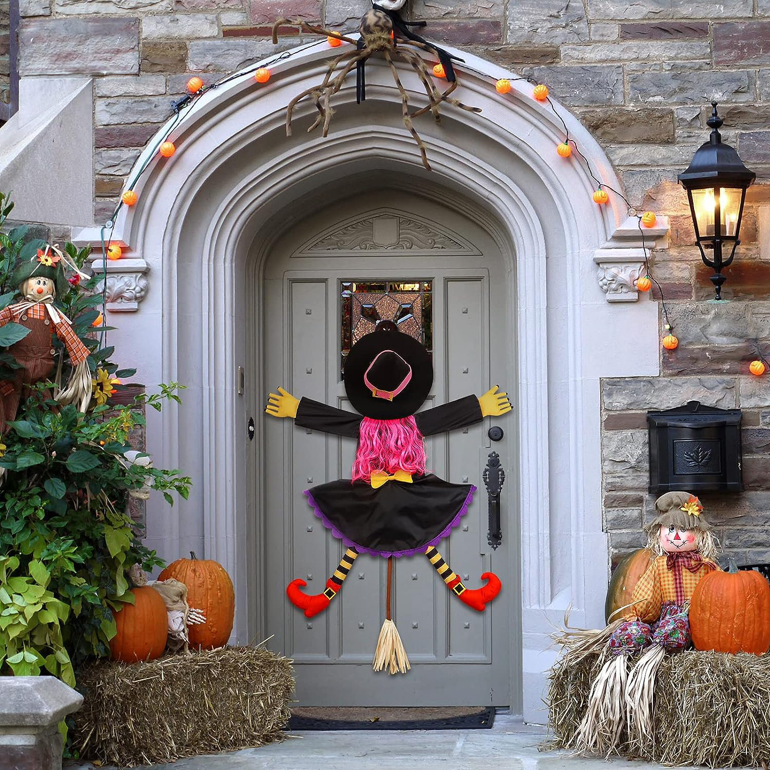 : Witch Hat and Legs Halloween Wreath - Whimsical Fun Front Door  Decor - Orange Black White : Handmade Products