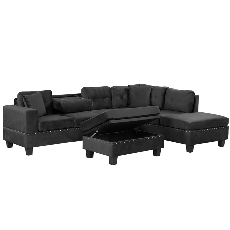 Canapé modulaire 105 po avec repose-pieds de rangement 105 po, Noir