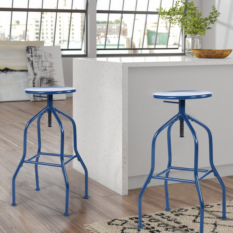 Falmouth Swivel Adjustable Height Counter Stool with Metal Frame, Blue