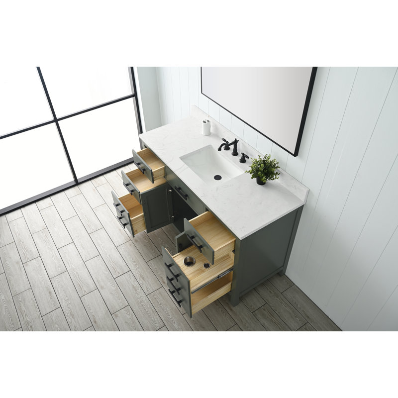 Binion 54'' Single Bathroom Vanity with Quartz Top, Green