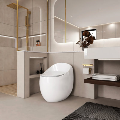 1.28 Single Flush Toilet In Glossy White Ceramic - Egg Shape, Low Maintenance, Bathroom Essential Egg-Shaped Flush, , Quiet Flushing For