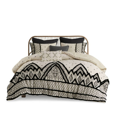 3 Piece Comforter For King/ King Bed. Cotton Flax Linen. Style. Black Diamond Print. Crisp. Machine Wash . Linen Blend. Look. Pattern. Natural Texture. Washable