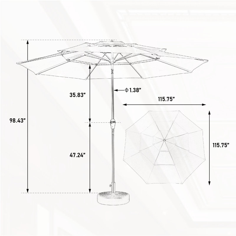 Parasol à 3 niveaux en aluminium 10 pi (base non incluse), Vert clair