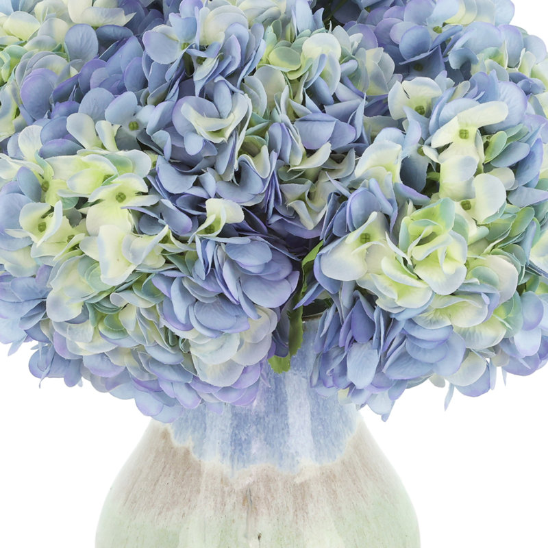 Hydrangeas Arranged in Ceramic Vase, Blue/Green