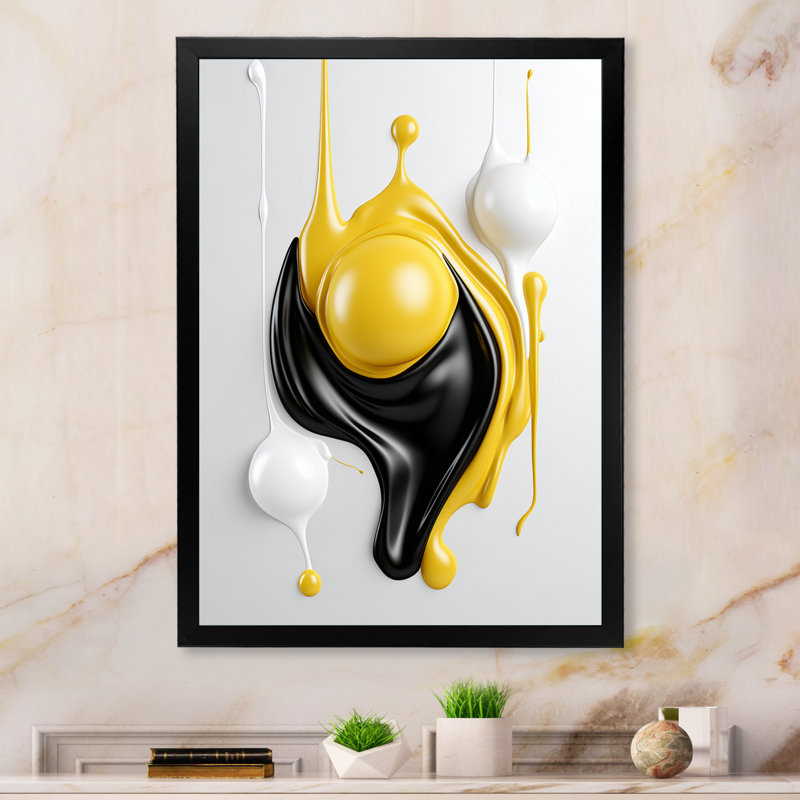 Art liquide sur toile, abstrait liquide noir et blanc I, H 20 po x l 12 po x P 1 po, Cadre simple noir