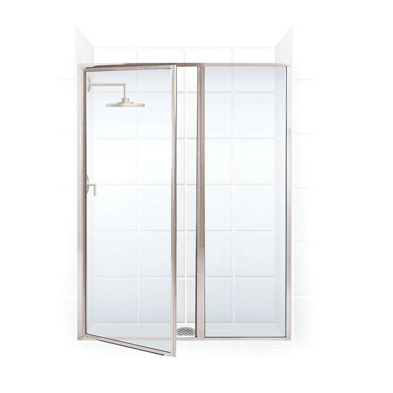 Legend Series 41" x 66" Hinged Framed Shower Door, Clear, Brushed Nickel