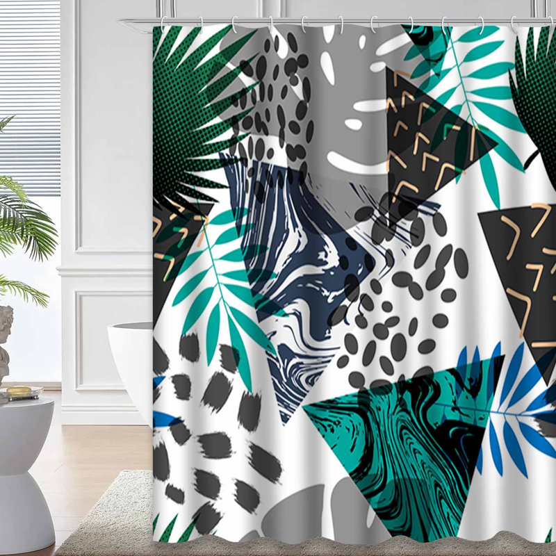 Rideau de douche imperméable à l'eau à motif géométrique tropical avec 12 crochets, L 72 po x l 72 po