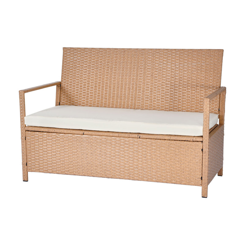 Banc de rangement extérieur 70 gallons avec coussin - Boîte de rangement en rotin PE imperméable pour meubles de patio