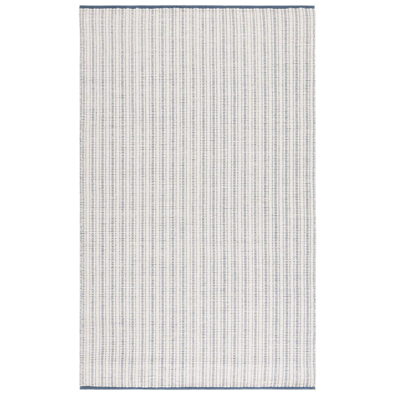 909 Hand Woven Cotton/Wool Striped Rug , Rectangle 8' x 10', Gray/Ivory