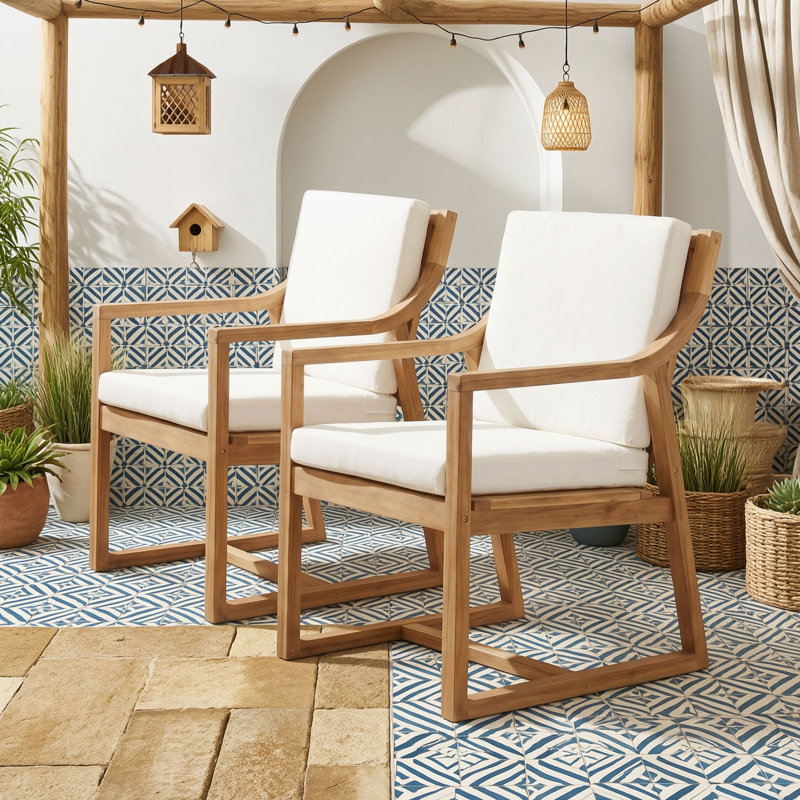 Ensemble de chaises d'extérieur en bois avec fauteuils rembourrés, Beige clair