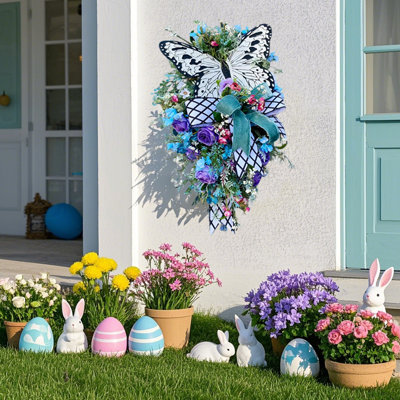 Couronnes d'été à guirlande de papillons pour la porte d'entrée, couronnes de bienvenue au printemps, décoration de panneau de porte d'été, décoration de la maison, couronne de fleurs, rustique, extérieur, porche intérieur, couronnes florales