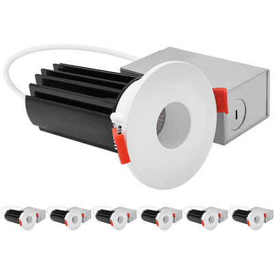 LUXRITE 2 In. LED Recessed Light, Deep Regressed Canless Light, Round White & Pinhole Interchangeable Trim, 5CCT, 1000LM, 15W, CRI80, Dimmable 6 Pack
