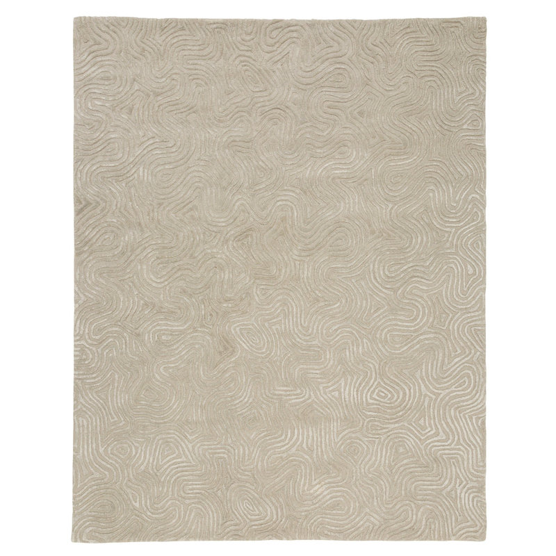 Labyrinth Abstract Area Rug in White/Ivory, Rectangle 6' x 9'