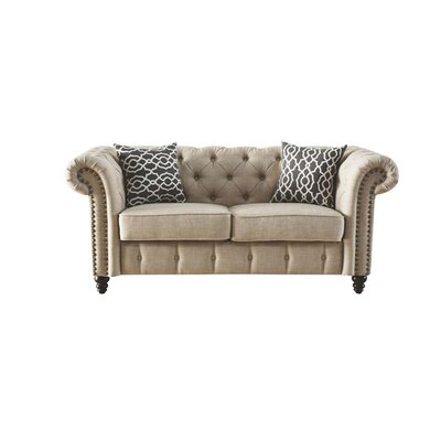 Pamila 67"" Linen Rolled Arm Chesterfield Loveseat -  Darby Home Co, 6E379EB711E74F809B74D50B60C936FC