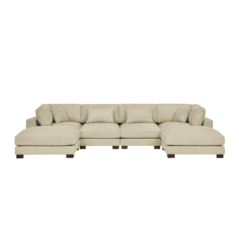 Andreco Corduroy U-Shaped Sectional, Beige Corduroy