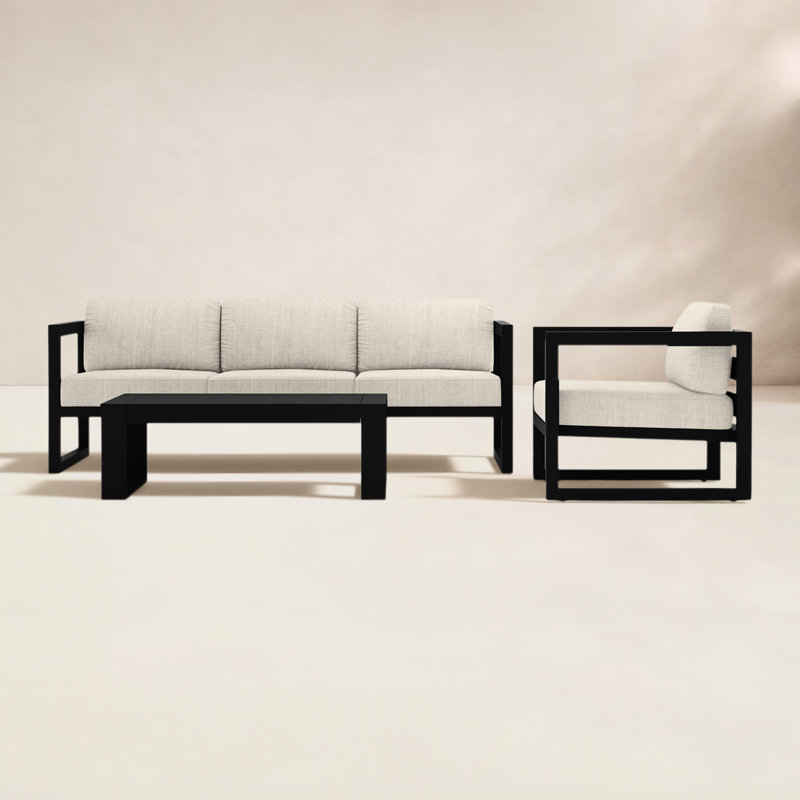 Ensemble de conversation 3 pièces avec coussins Sunbrella® Smith, Argent coulé Sunbrella®, Noir