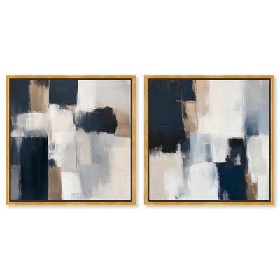 «Blue Undertone II» et «Stormy Hues II», reproduction d'art sur toile par Art Remedy, cadre doré, 20 x 20