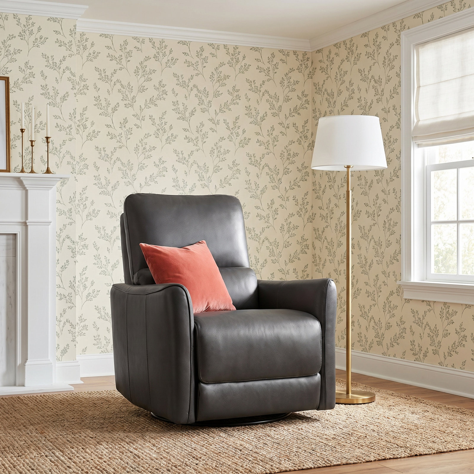Santo 33" Genuine Leather Swivel Power Recliner, Impression Dark