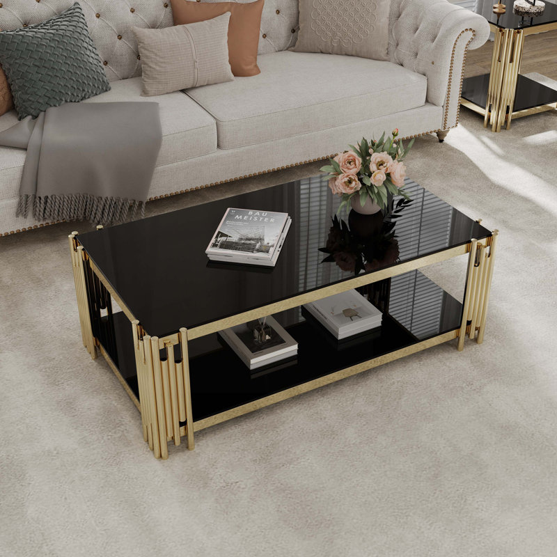 Console en bois avec structure en métal robuste et plateau en verre trempé transparent