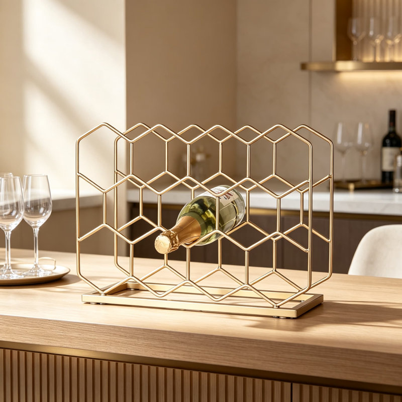 Support à vin de comptoir - Support à vin de table autoportant moderne en métal doré pour armoire, garde-manger et bouteille de vin