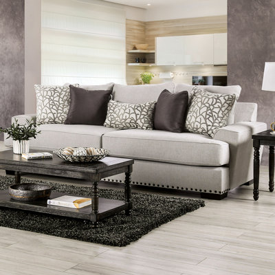 101.4" W Transitional Sofa, Light Gray/Black