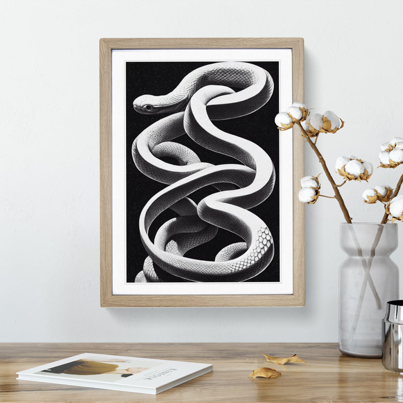 Coiled Snake - Single Picture Frame Print, 64cm H x 46cm W x 2cm D, Oak