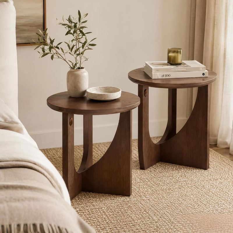 Table d'appoint en bois massif, table de bout ronde en noyer, petite table d'appoint en bois pour le salon, la chambre à coucher et le coin lecture