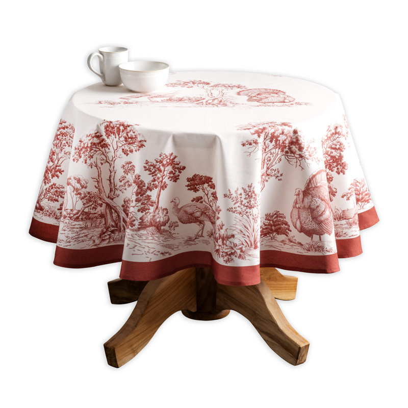 Floral 100% Cotton Round Christmas Tablecloth, Red, 69" x 69"