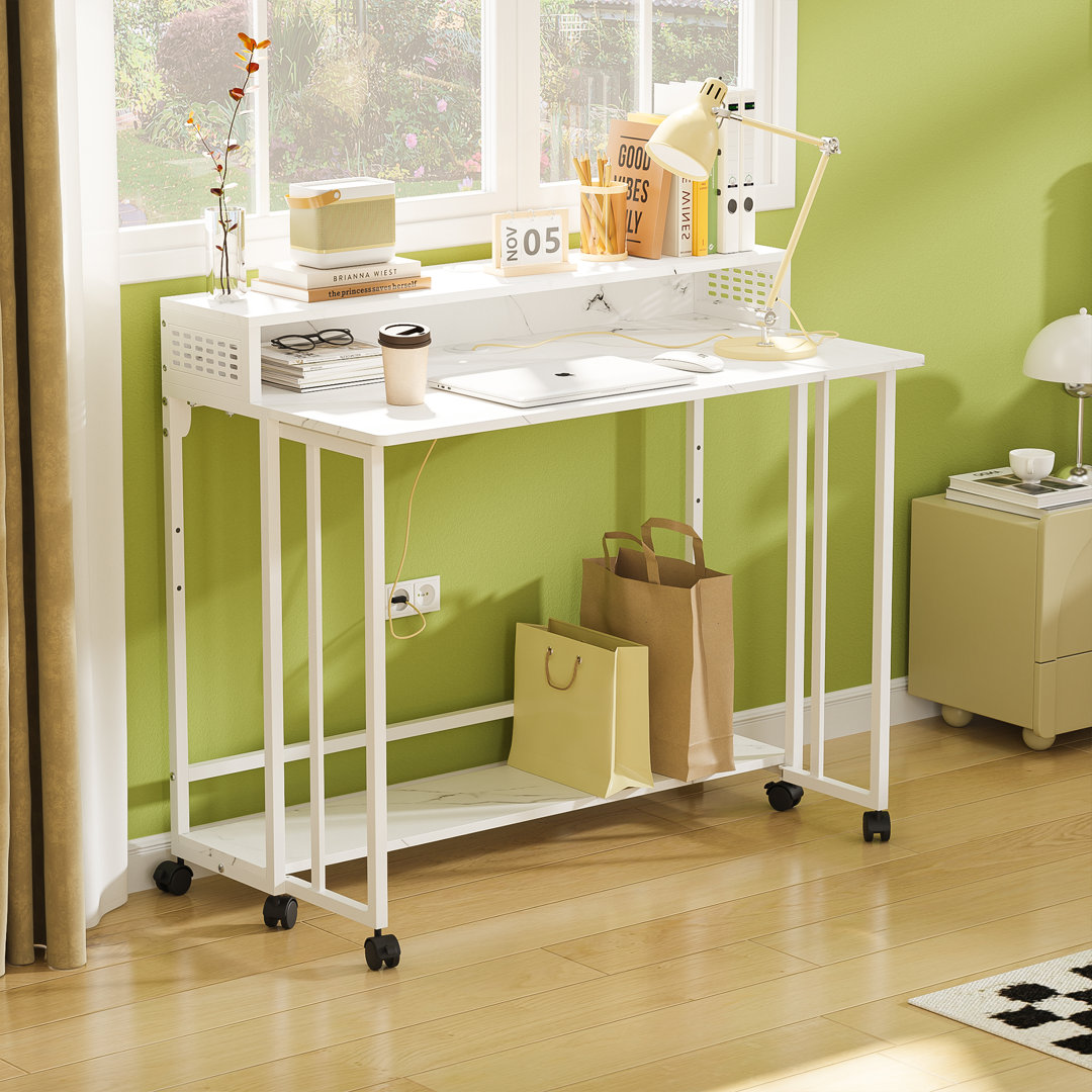 Modern Computer Desk Foldable Desktop with Rotating Wheels Ebern Designs Frame 