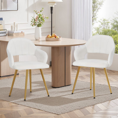 Velvet Dining Chairs Set of 2, Upholstered Kitchen Chairs with Arms & Hollow Back, Modern Accent Chair with Gold Metal Legs, Mid Century Side Chair with Soft Padded Seat for Dining Room Living Room Bedroom Vanity Chair