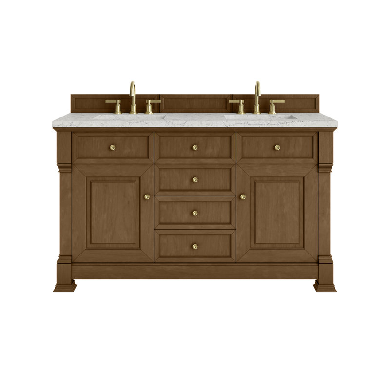 Brookfield 60'' W Double Vanity, Eternal Jasmine Pearl, Honey Oak