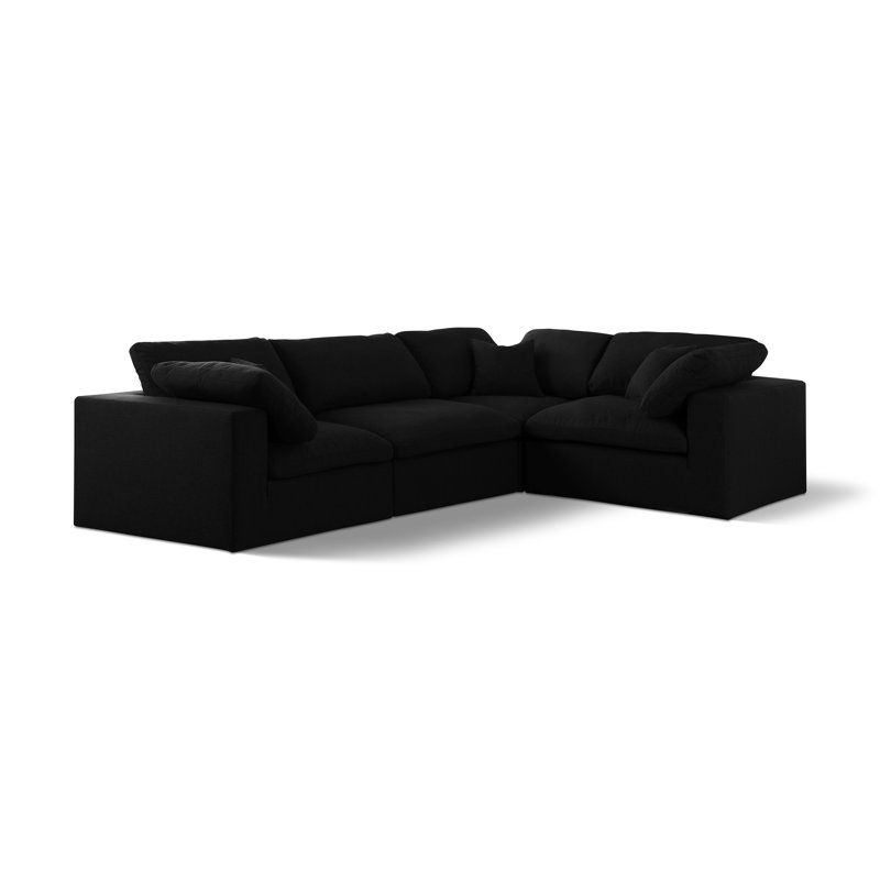 Hitha Upholstered L-Shaped Sectional Reversible, Black Linen Textured Fabric