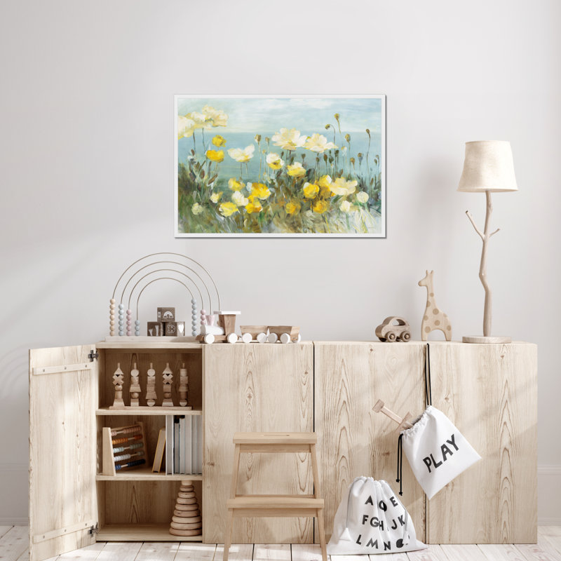 Field Of Poppies Bright Crop by Danhui Nai - Painting, 65cm H x 95cm W, White Framed Paper Print