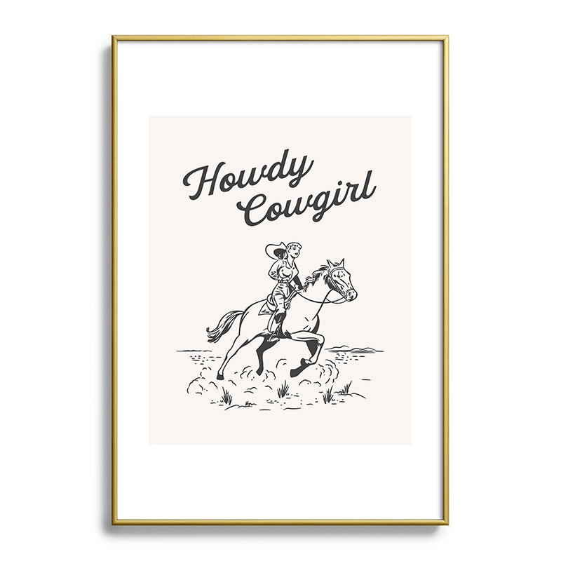 Howdy Cowgirl Black, encadré sur papier, Or, H 19 po x l 13 po