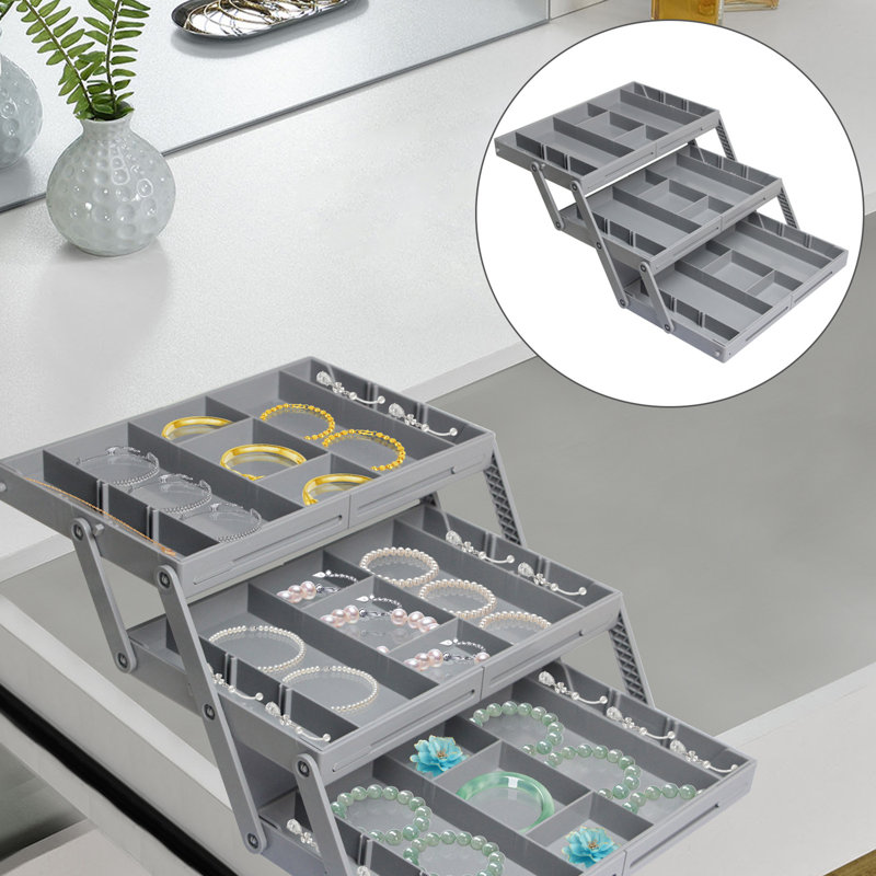 Foldable Jewellery Storage Box Multi Compartments 2/3 Tiers with Adjustable Dividers Tool Stationery