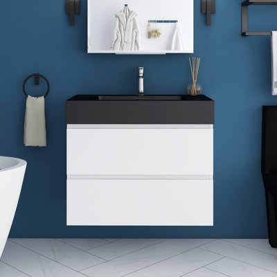 Ensemble de meuble-lavabo mural 30 po avec lavabo en résine noir intégré