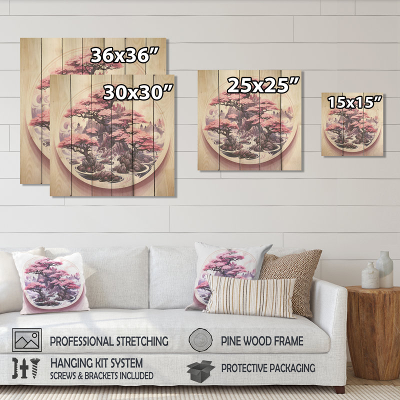 Bonsaï rose du Japon en fleur - Bonsaï sur bois, H 15 po x l 15 po