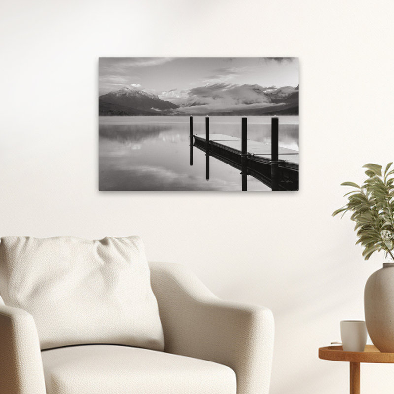 Rustic And Modern Rustic Lake Mcdonald Dock BW, H 24 po x l 16 po
