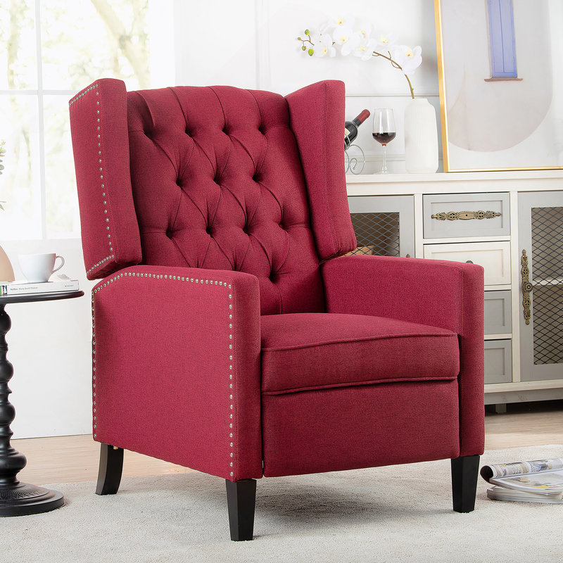 27.16" Wide Manual Wing Chair Recliner, Manual, Wine Red