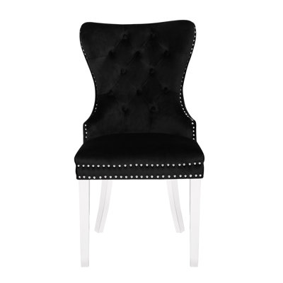 Chaise noire en similicuir avec pieds en acier inoxydable, dossier à point allongé, structure, profondeur de 25,66 po, largeur de 20,89 po, hauteur de 38,74 po, poids de 43,21 lb confortable - pieds et conception
