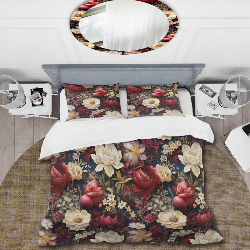 Ensemble de housse de couette à motif floral en microfibre Victorian Royal Burgundy III